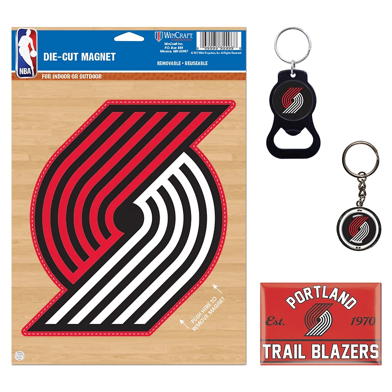 Ensemble de 4 porte-clés et aimants WinCraft Portland Trail Blazers