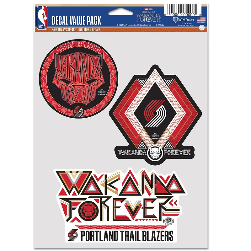 Lot de trois autocollants de ventilateur WinCraft Portland Trail Blazers Black Panther 2