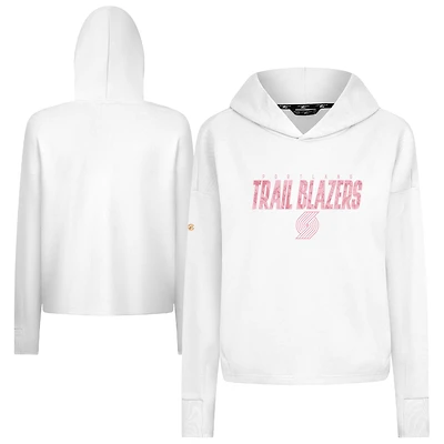 Women's Levelwear  White Portland Trail Blazers Mother's Day Sweet Floral Cropped Tri-Blend Pullover Hoodie