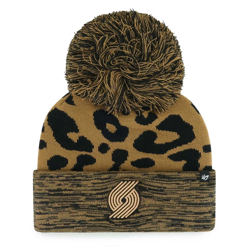 Women's '47 Leopard Portland Trail Blazers Rosette Cuffed Knit Hat with Pom