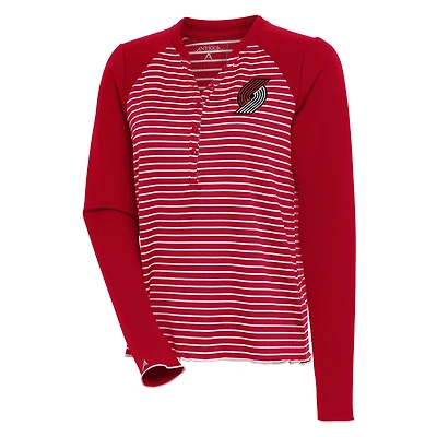 Women's Antigua  Red Portland Trail Blazers Maverick Long Sleeve Henley T-Shirt