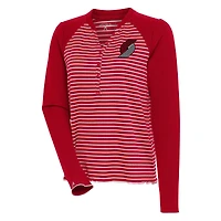 Women's Antigua  Red Portland Trail Blazers Maverick Long Sleeve Henley T-Shirt