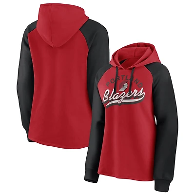 Women's Fanatics Red/Black Portland Trail Blazers Record Holder Raglan Pullover Hoodie