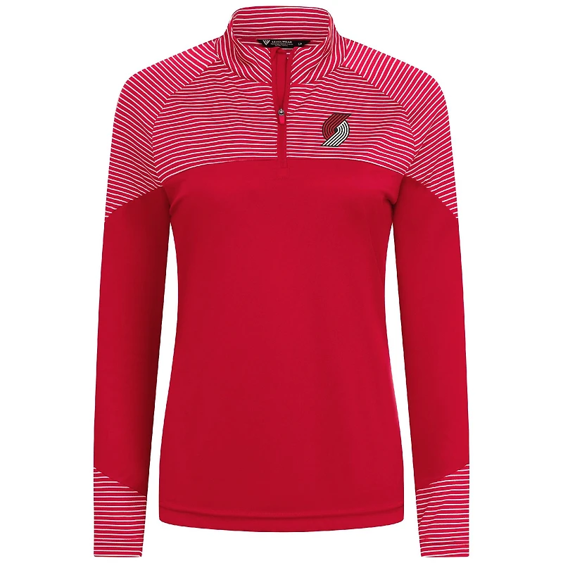Women's Levelwear Red Portland Trail Blazers Classic Stripes Quarter-Zip Top