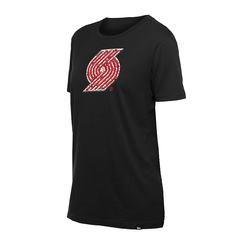 Women's New Era Black Portland Trail Blazers Glam Game Flower T-Shirt