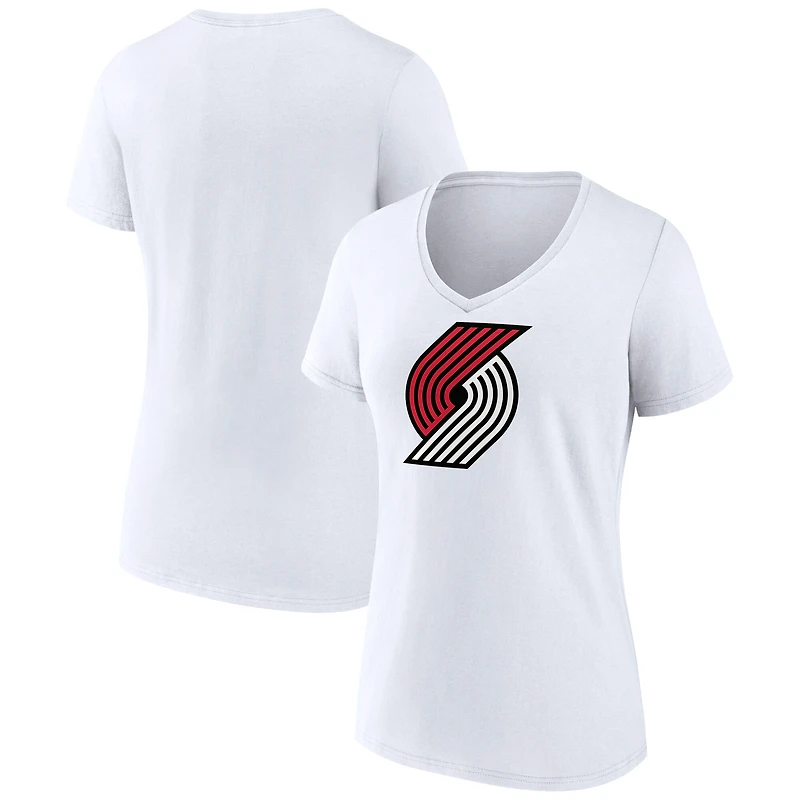 Women's  White Portland Trail Blazers Primary Logo V-Neck T-Shirt