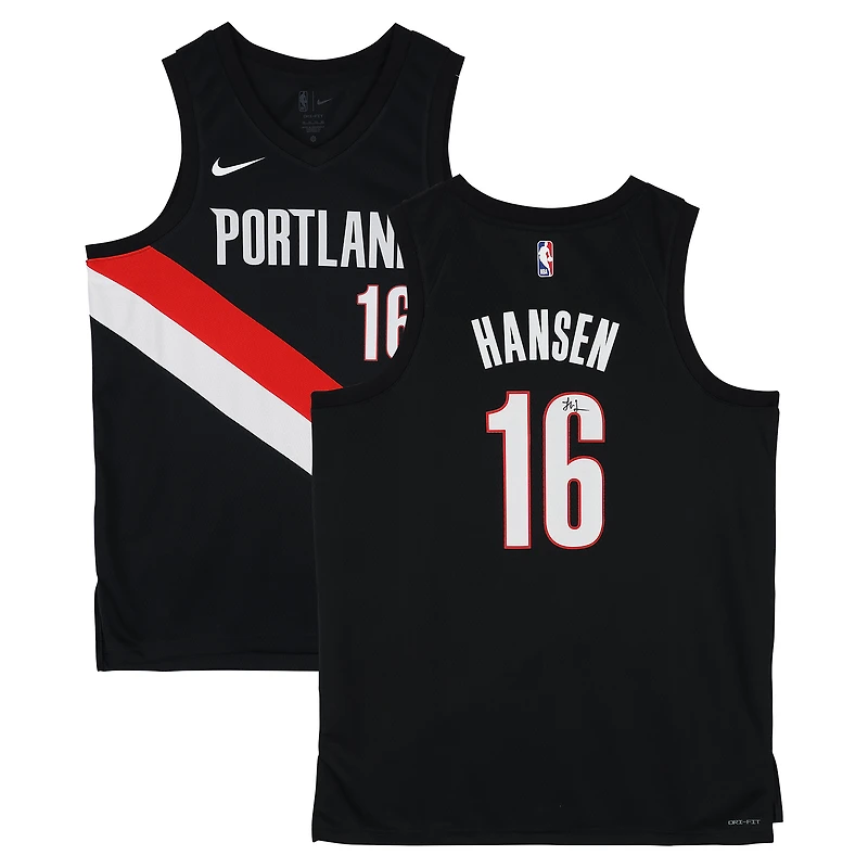 Maillot Nike Icon Swingman noir autographié par Yang Hansen (Portland Trail Blazers)