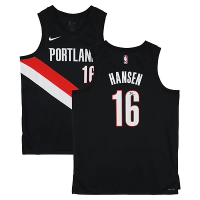 Maillot Nike Icon Swingman noir autographié par Yang Hansen (Portland Trail Blazers)