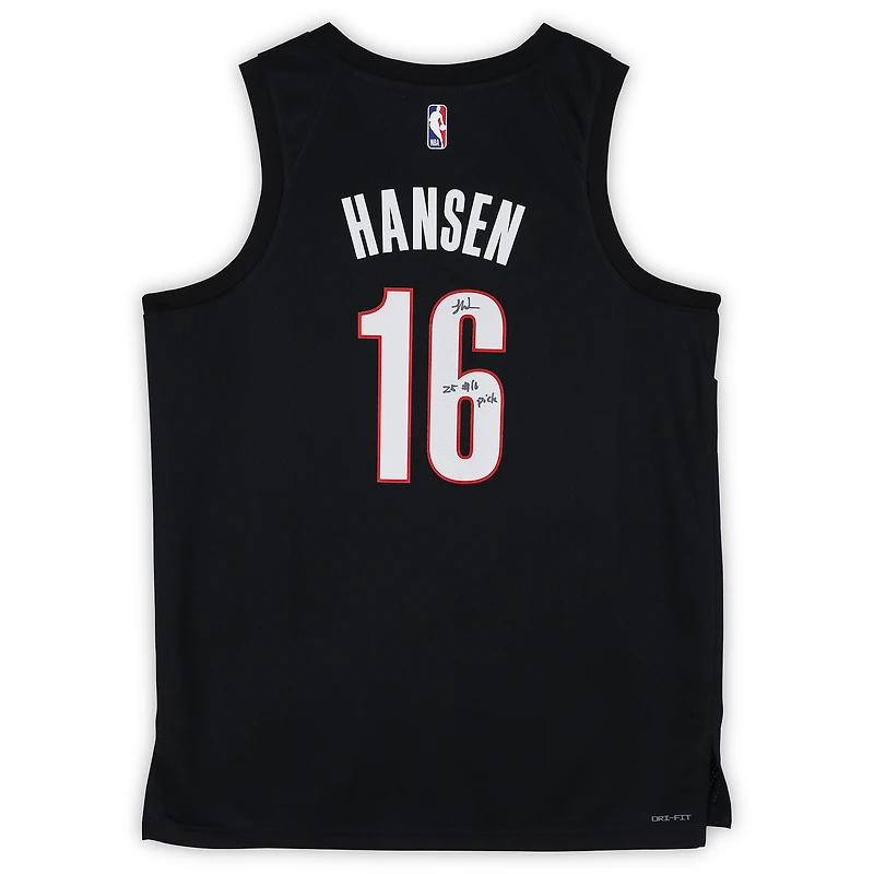 Maillot Nike Icon Swingman noir autographié par Yang Hansen des Portland Trail Blazers avec inscription « 25 #16 Pick »