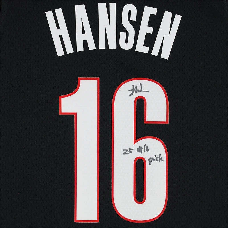 Yang Hansen Portland Trail Blazers Autographed Black Nike Icon Swingman Jersey with "25 #16 Pick" Inscription
