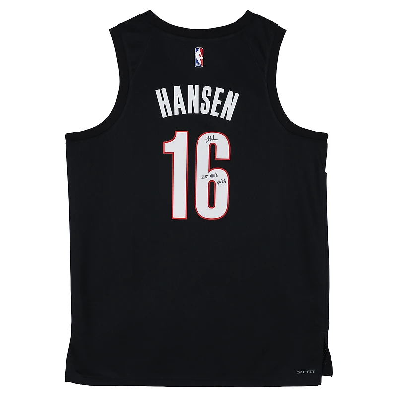 Yang Hansen Portland Trail Blazers Autographed Black Nike Icon Swingman Jersey with "25 #16 Pick" Inscription