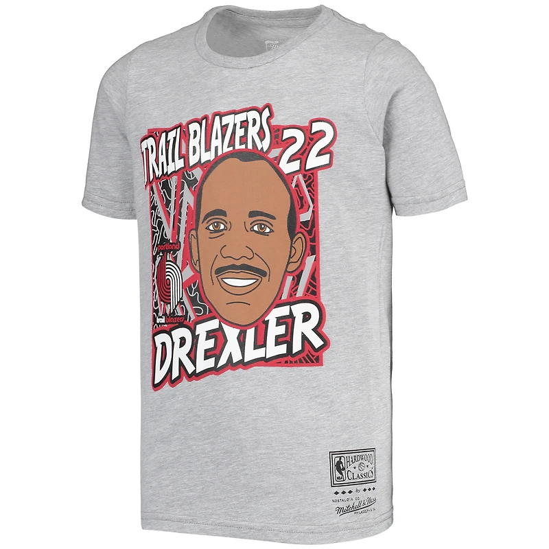 T-shirt pour jeune Mitchell & Ness Clyde Drexler gris Portland Trail Blazers Hardwood Classics King of the Court Player