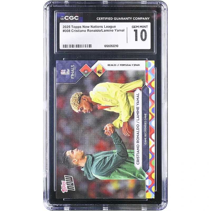 Carte authentifiée CGC n° 10, commémorant le match n° 8 de la Ligue des Nations 2025 entre Cristiano Ronaldo et Lamine Yamal