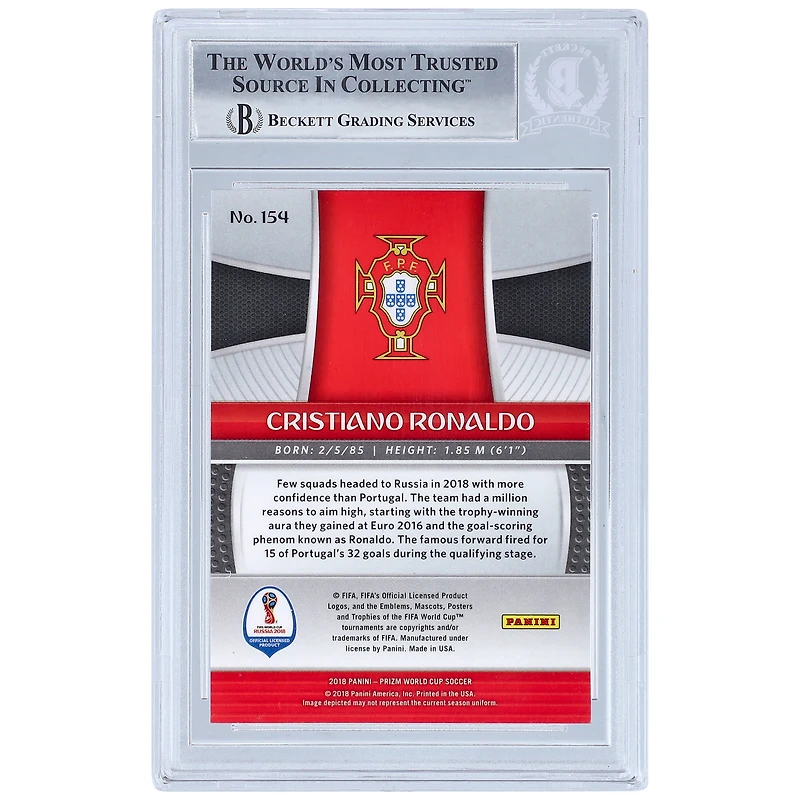Carte authentifiée Panini Prizm World Cup 2018 #154 BAS autographiée par Cristiano Ronaldo de l'équipe nationale du Portugal