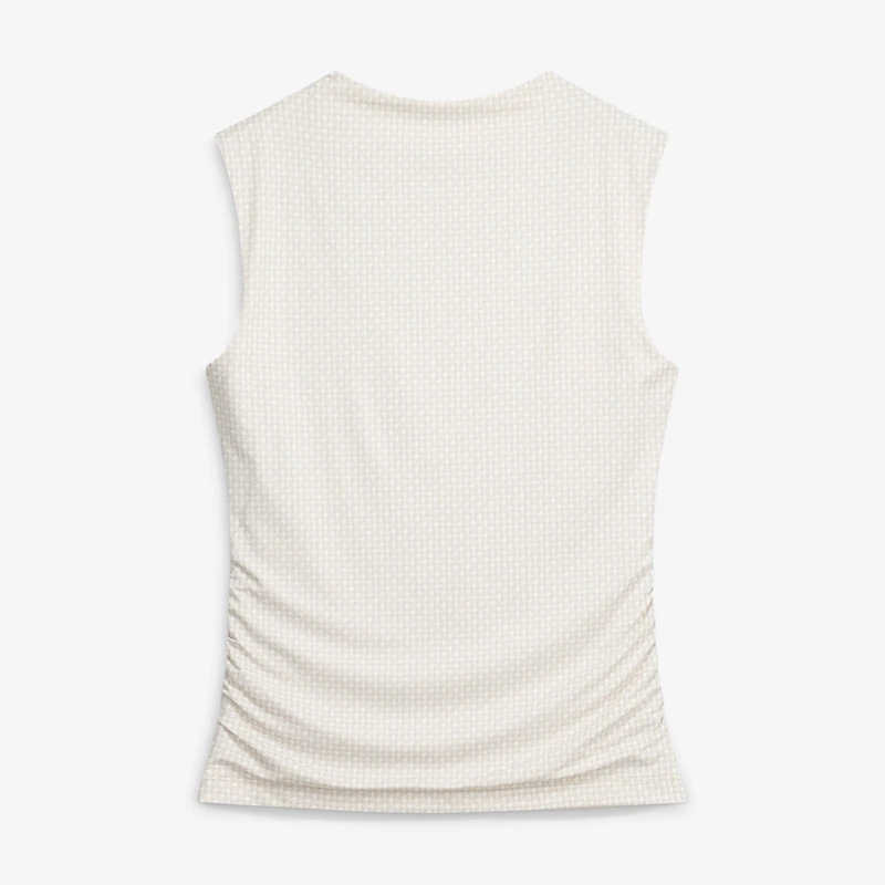 Women's Peter Millar  Cream Presidents Cup Rachel Houndstooth Print Ruched Sleeveless Top