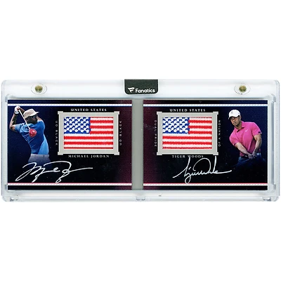 Michael Jordan & Tiger Woods Autographed 2013 Upper Deck Black Golf Dual Pride Of A Nation US Flag Relics Silver Ink #PN-JW #7/10 Card