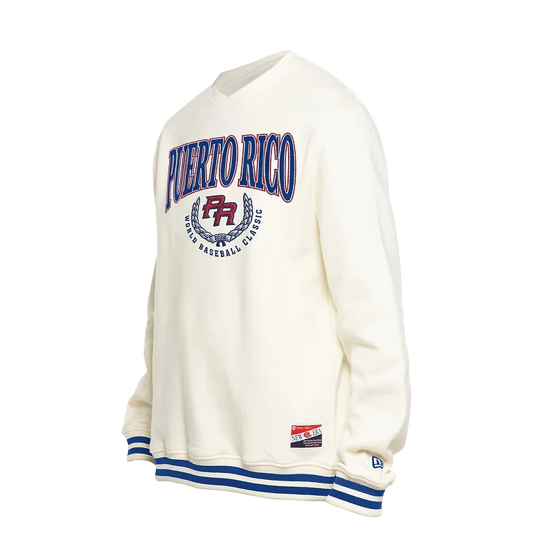 Sweat-shirt rétro de baseball New Era crème pour homme, style Porto Rico