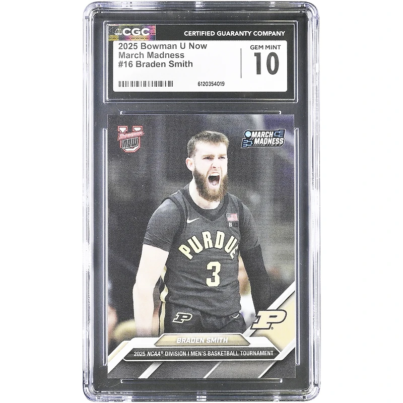 Braden Smith Purdue Boilermakers 2025 Bowman U Now March Madness #16 CGC Authenticated 10 Card