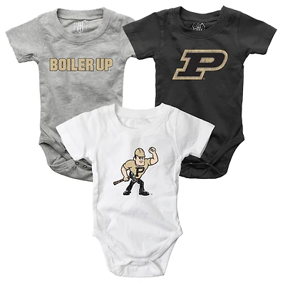 Infant Wes & Willy  Purdue Boilermakers Three-Pack Bodysuit Set