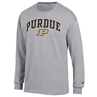 T-shirt à manches longues avec logo Arch Over Champion pour homme, gris chiné, Purdue Boilermakers