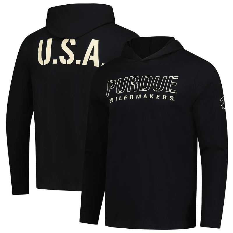 Men's Colosseum Black Purdue Boilermakers OHT Military Appreciation Camo Hooded Long-Sleeve T-Shirt
