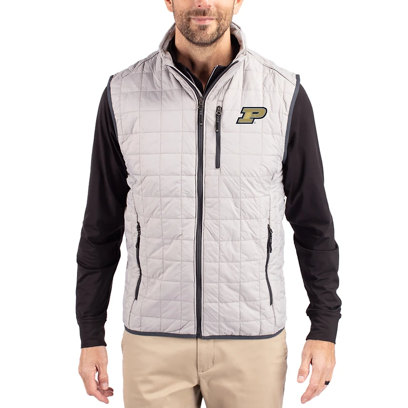 Men's Cutter & Buck Gray Purdue Boilermakers Rainier Eco Insulated PrimaLoft Full-Zip Puffer Vest