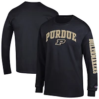 T-shirt à manches longues pour homme Champion Heather Gray Purdue Boilermakers Arch Over Logo 2-Hit