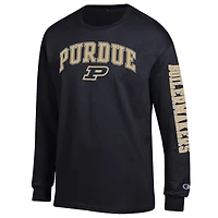 T-shirt à manches longues noir Champion Purdue Boilermakers pour homme avec logo Arch Over et 2 coups