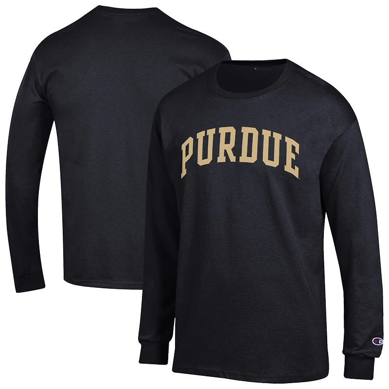 T-shirt à manches longues Champion noir Purdue Boilermakers Basic Arch pour homme