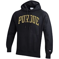 Sweat à capuche Champion noir Purdue Boilermakers Team Arch Reverse Weave coupe décontractée