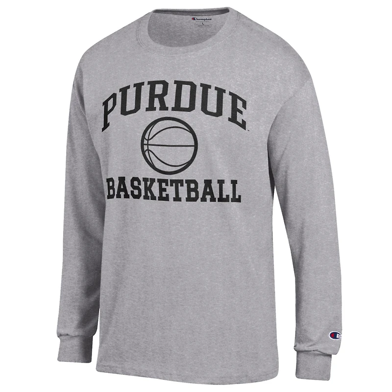 T-shirt à manches longues Champion Heather Gray pour homme, icône de basket-ball Purdue Boilermakers