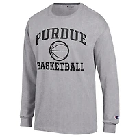 T-shirt à manches longues Champion Heather Gray pour homme, icône de basket-ball Purdue Boilermakers