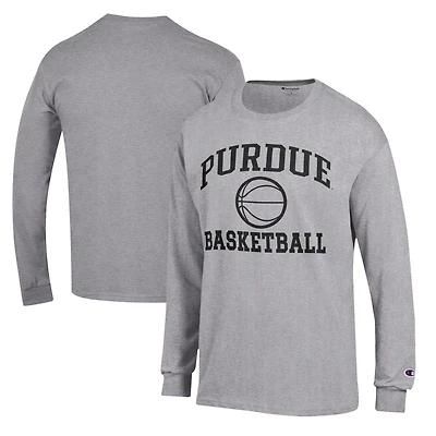T-shirt à manches longues Champion Heather Gray pour homme, icône de basket-ball Purdue Boilermakers