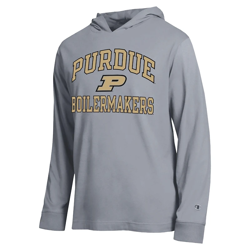 Men's Champion Heather Gray Purdue Boilermakers High Motor All-Star Long Sleeve Hooded T-Shirt