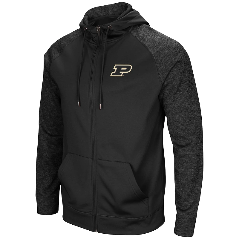 Sweat à capuche Colosseum Black Purdue Boilermakers Blackout 3.0 Tonal Raglan Full-Zip pour homme