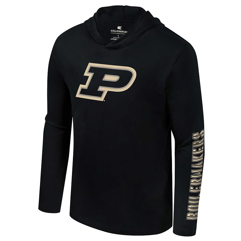 Men's Colosseum Black Purdue Boilermakers Color Pop Active Blend 2-Hit Long Sleeve Hooded T-Shirt