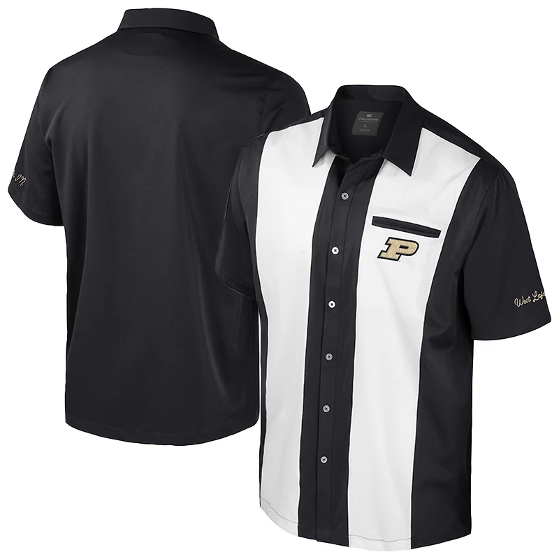 Chemise boutonnée noire Purdue Boilermakers Strike Bowling pour homme