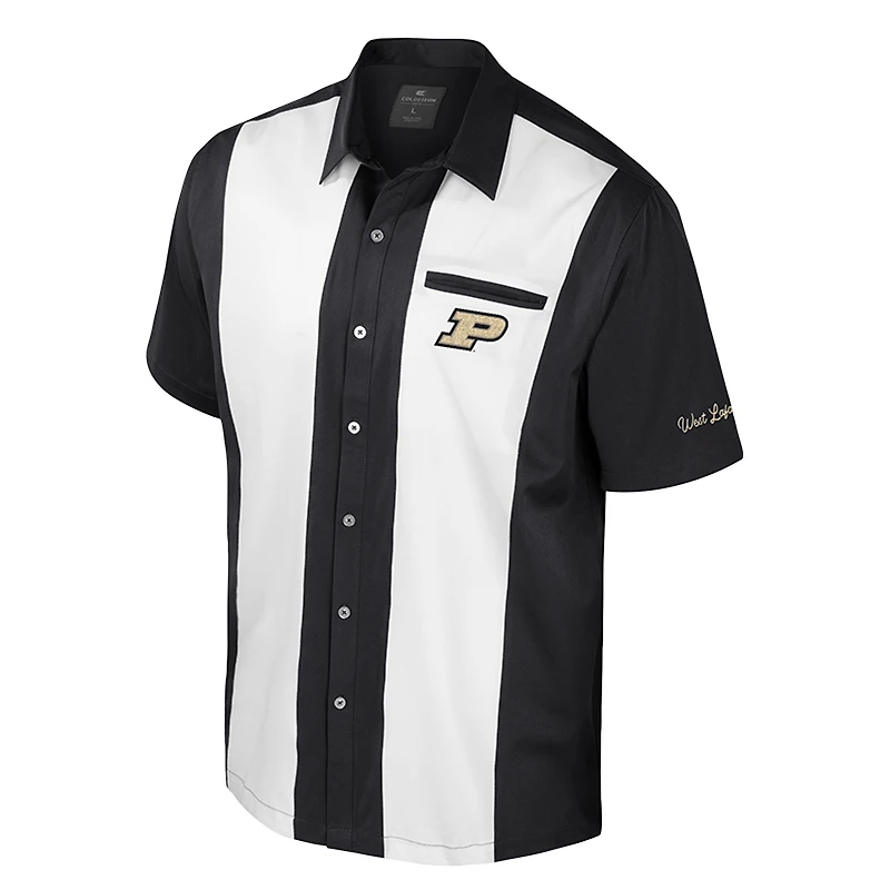 Chemise boutonnée noire Purdue Boilermakers Strike Bowling pour homme