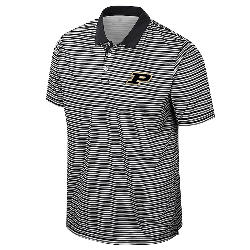 Men's Colosseum Black Purdue Boilermakers Striped Polo