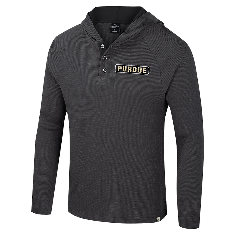 Men's Colosseum  Charcoal Purdue Boilermakers Dujour Ralgan Long Sleeve Henley Hoodie T-Shirt