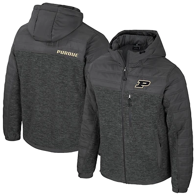 Men's Colosseum Charcoal Purdue Boilermakers Nightman Full-Zip Hoodie Puffer Jacket