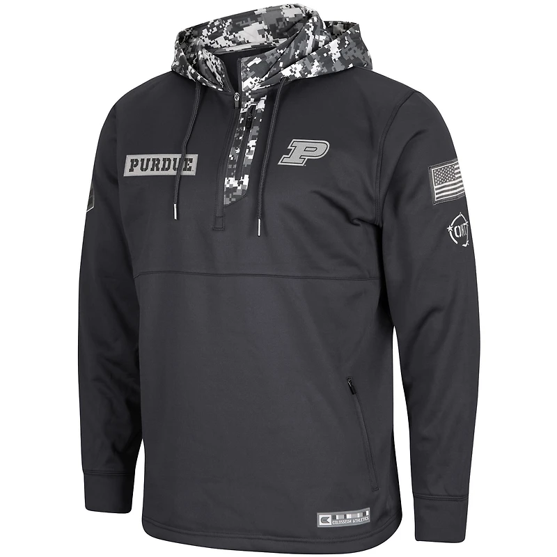 Men's Colosseum Charcoal Purdue Boilermakers OHT Military Appreciation Digi Camo Quarter-Zip Hoodie