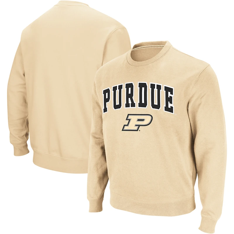 Men's Colosseum Gold Purdue Boilermakers Arch & Logo Crew Neck Sweatshirt