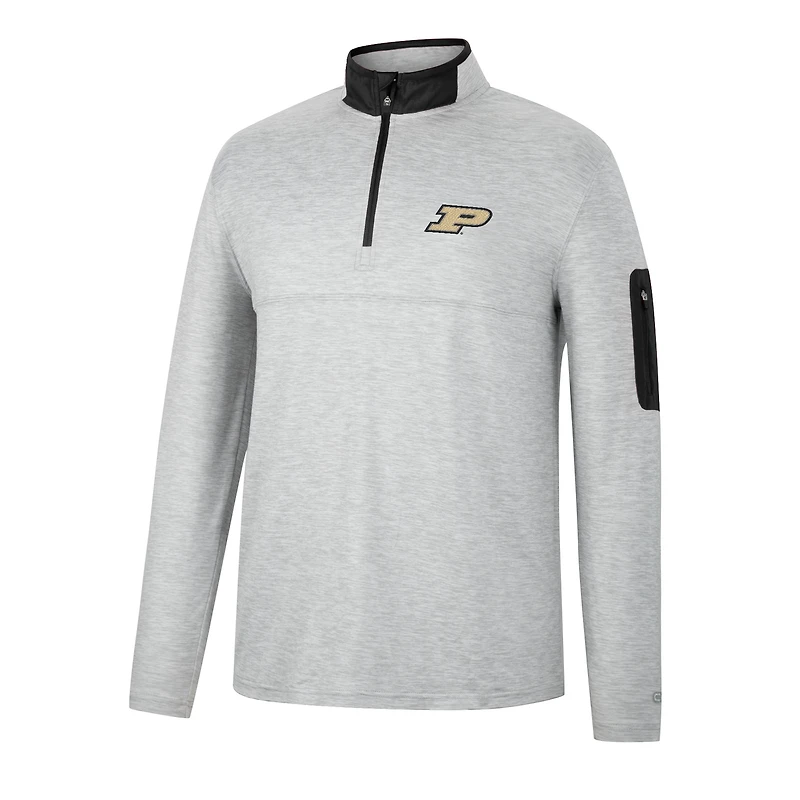 Men's Colosseum Heathered Gray/Black Purdue Boilermakers Country Club Windshirt Quarter-Zip Jacket