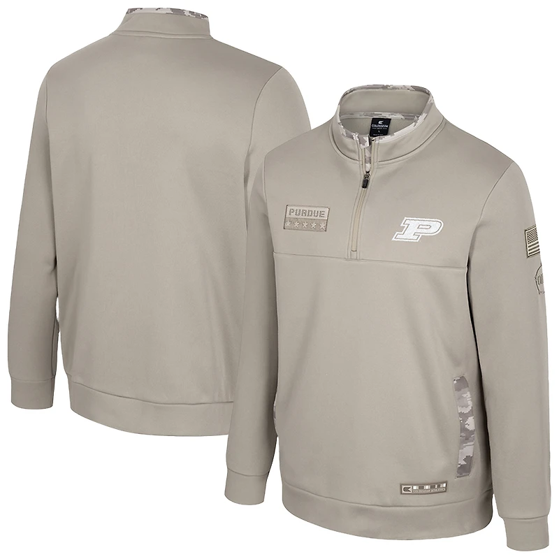 Men's Colosseum Oatmeal Purdue Boilermakers Operation Hat Trick Battalion Quarter-Zip Pullover