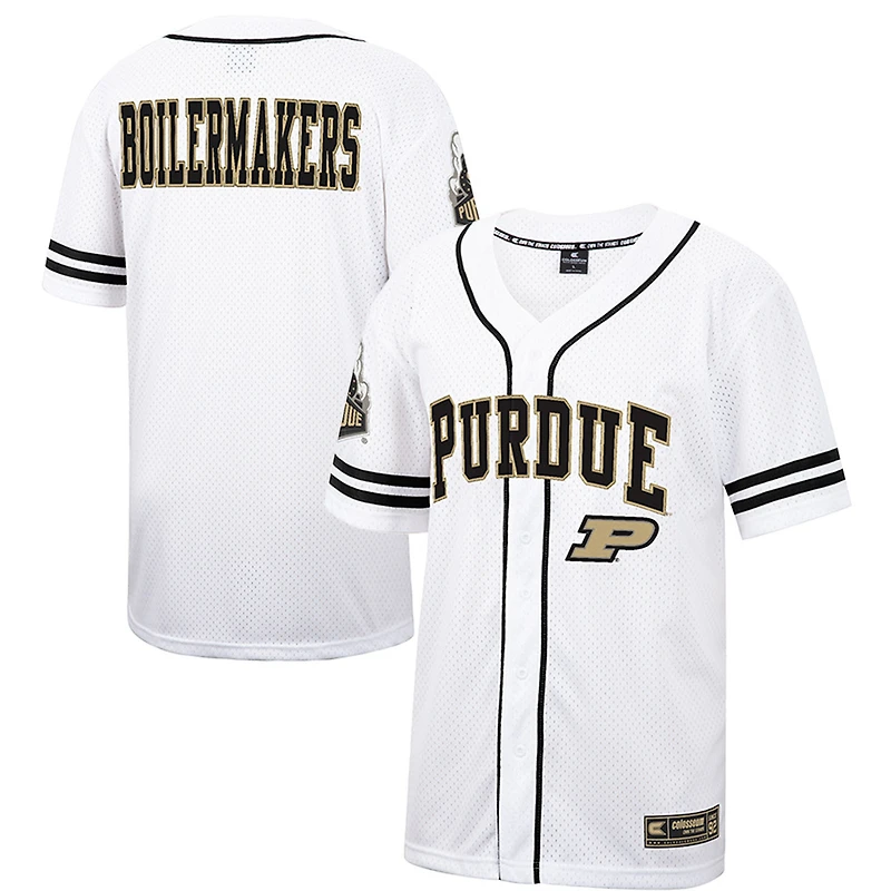 Maillot de baseball boutonné en maille Free Spirited Purdue Boilermakers Colosseum blanc pour hommes