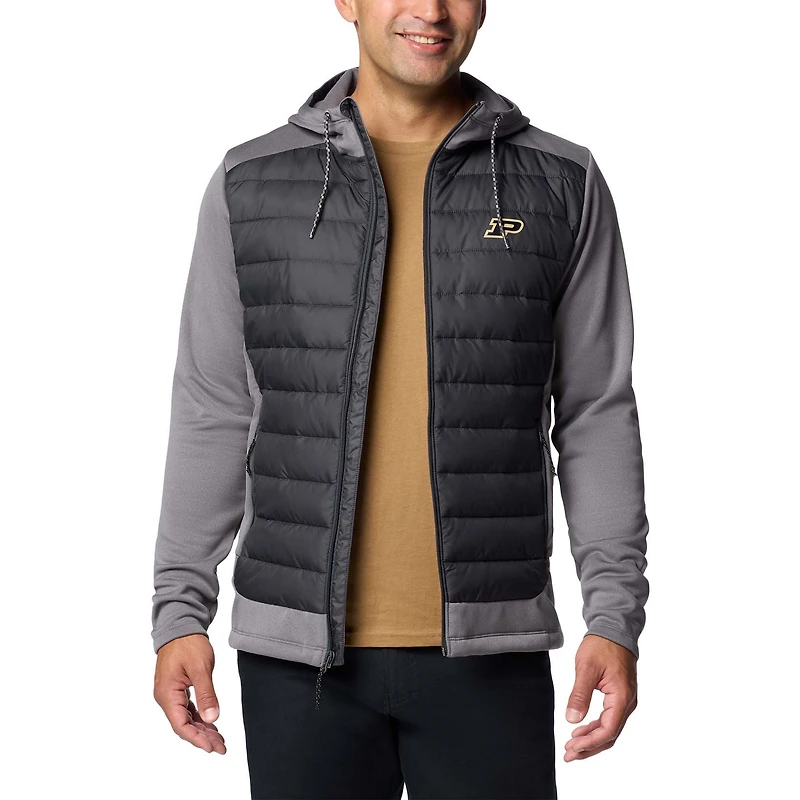 Veste à capuche hybride entièrement zippée Columbia Purdue Boilermakers Out-Shield pour homme, anthracite/gris