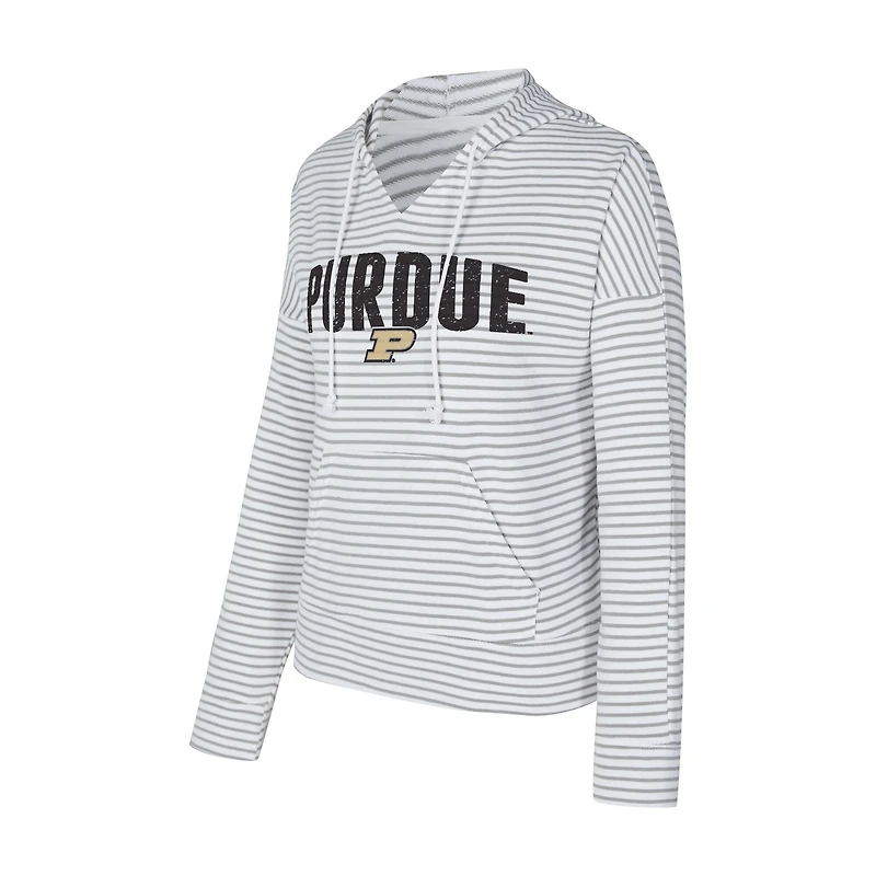 Sweat à capuche rayé col en V et rayures Purdue Boilermakers Sport blanc/gris pour homme