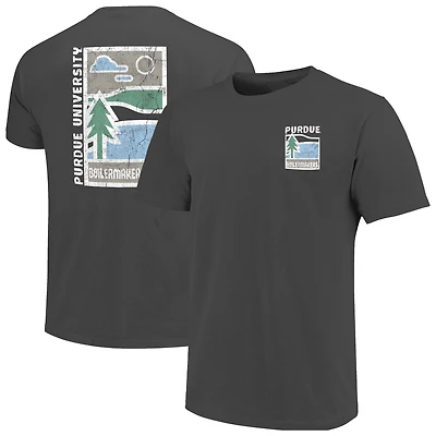 T-shirt pour homme en graphite Purdue Boilermakers Comfort Colors, motif minimaliste Vista, effet vieilli