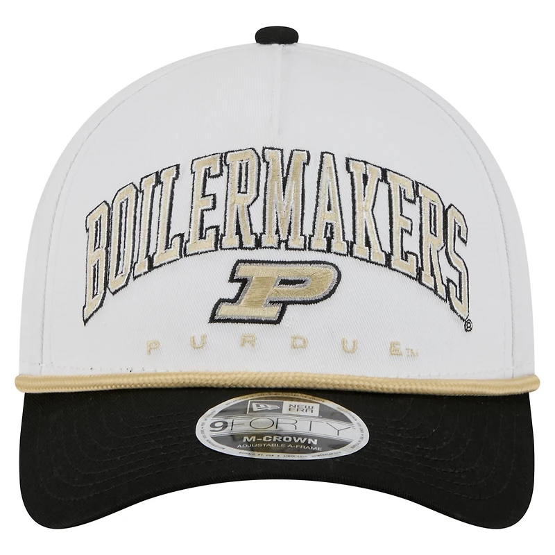 Men's New Era White/Black Purdue Boilermakers Arch Two-Tone Rope 9FORTY A-Frame M-Crown Adjustable Hat